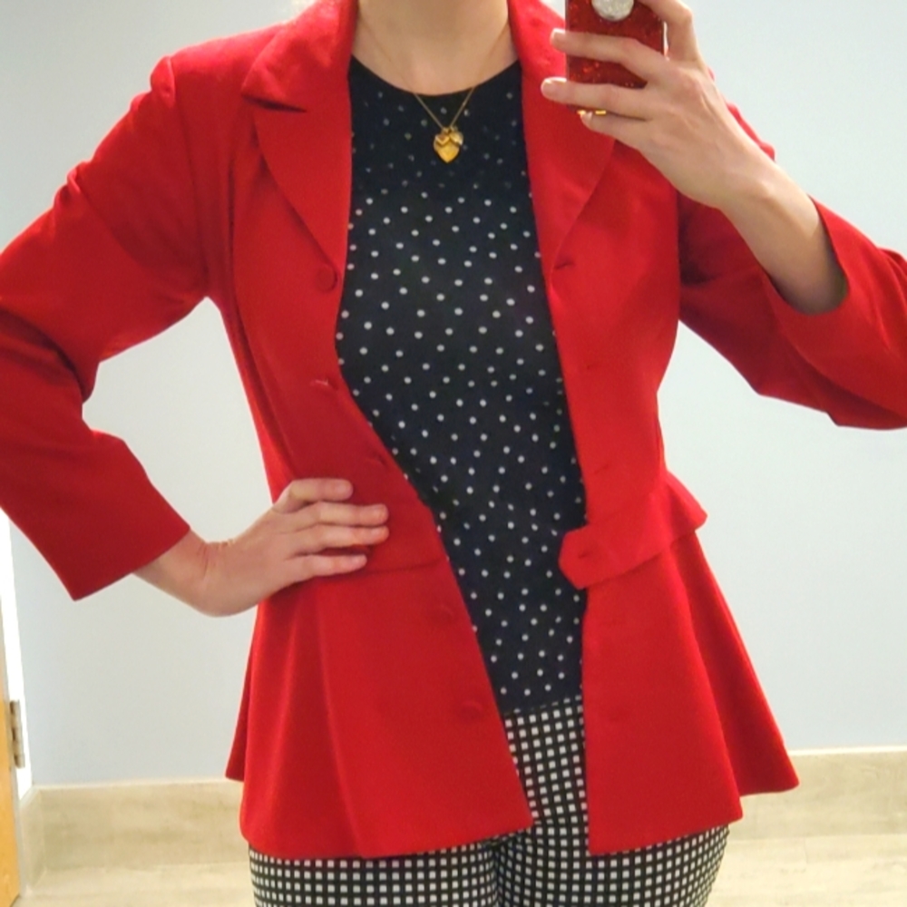 Tracy Feith Like New Red Blazer Suit Jacket Satin Lined w/Removable Peplum Sz 4